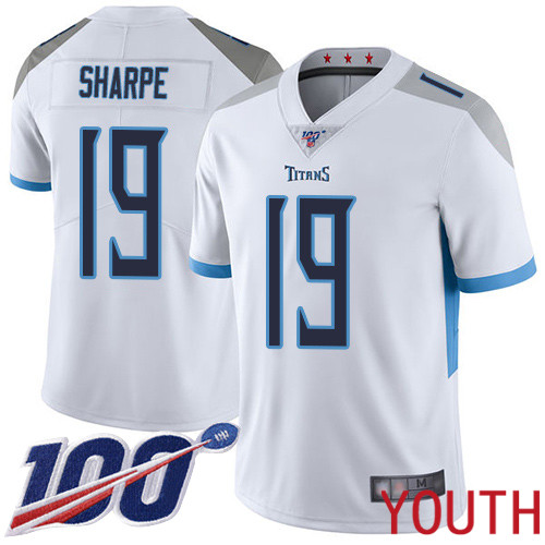 Tennessee Titans Limited White Youth Tajae Sharpe Road Jersey NFL Football #19 100th Season Vapor Untouchable->youth nfl jersey->Youth Jersey